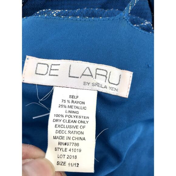 VTG 90s Y2K De Laru by Sheila Yen dress shiny prom cocktail blue maxi long dress - Picture 7 of 9